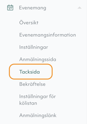 Tacksidan på vänstra menyn