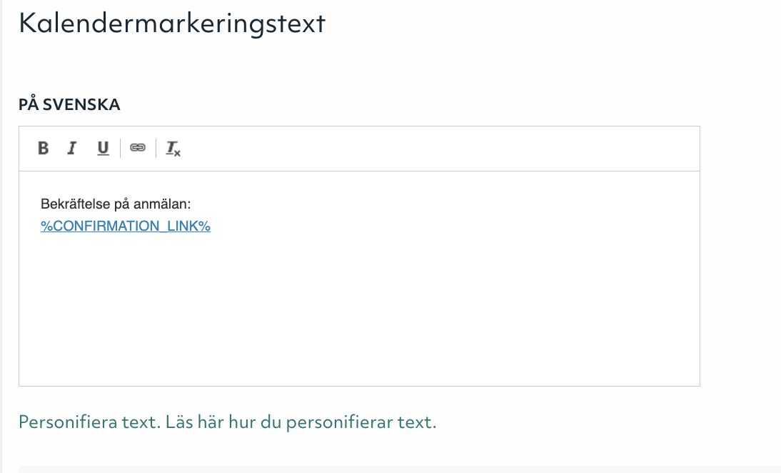 Kalendermarkeringstext och var man kan redigera texten
